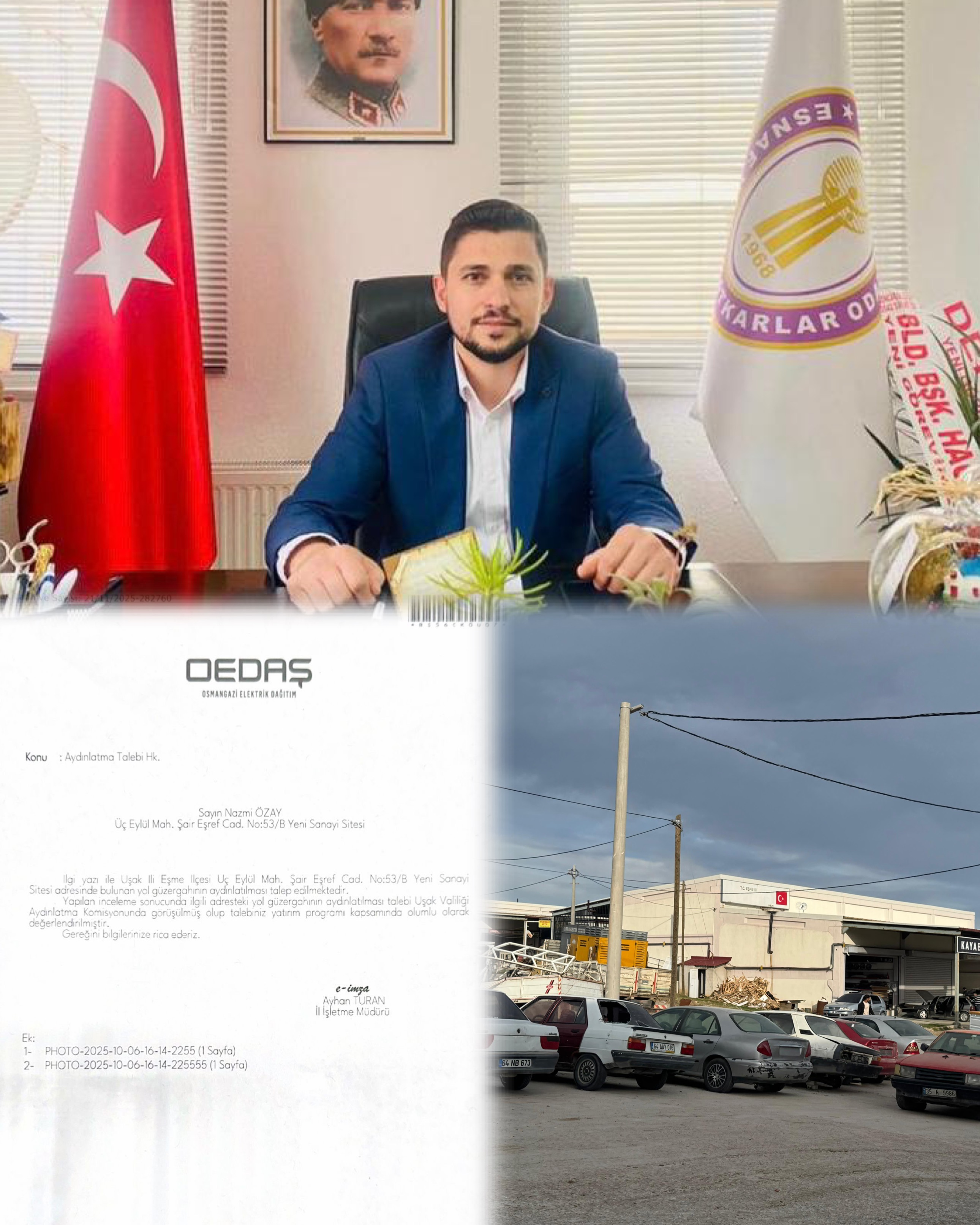 Yeni Sanayi Sitesindeki Aydınlatma Problemi Eşme Esnaf ve Sanatkarlar Odası Başkanı Nazmi Özay’ın Girişimleriyle Aydınlığa Kavuşuyor !!!